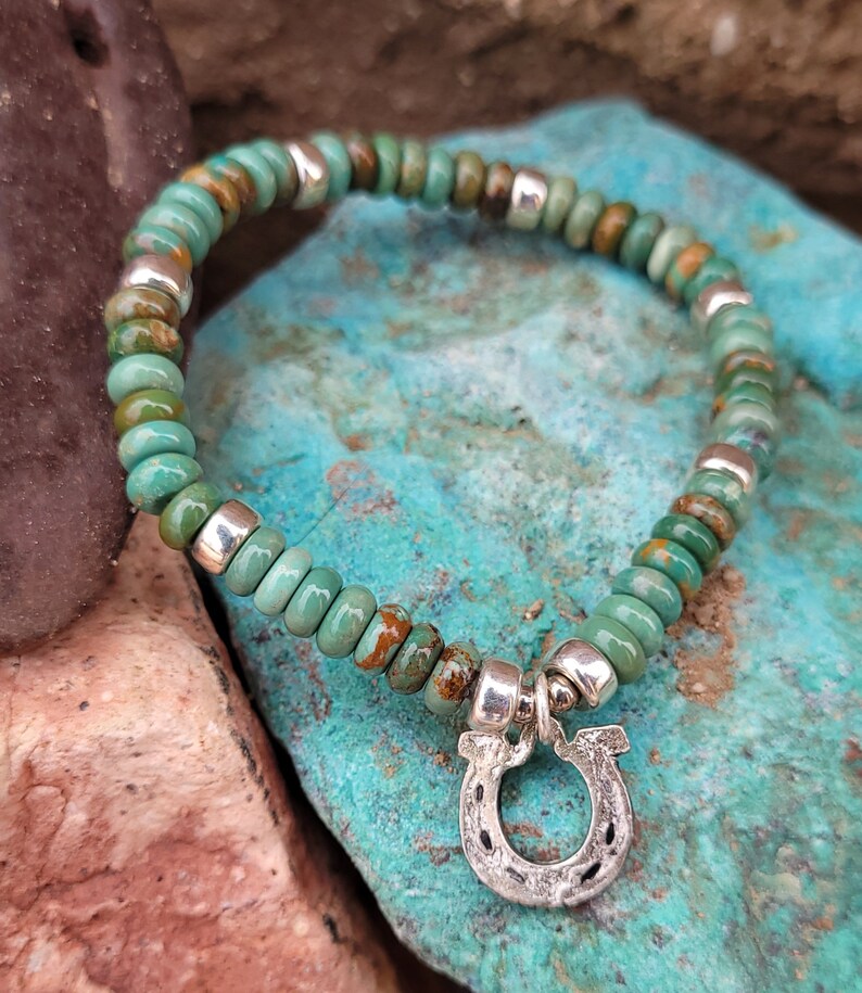 Silver Horseshoe Bracelet, Kingman Turquoise, Luxe Cowgirl Jewelry, Gift for Cowgirl, Southwestern, Heart of a Cowgirl image 3