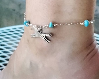 Sleeping Beauty Turquoise Anklet, Sterling Silver Spirit Horse, Luxe Cowgirl Jewelry, Boho Cowgirl, Southwest Style, Heart of a Cowgirl