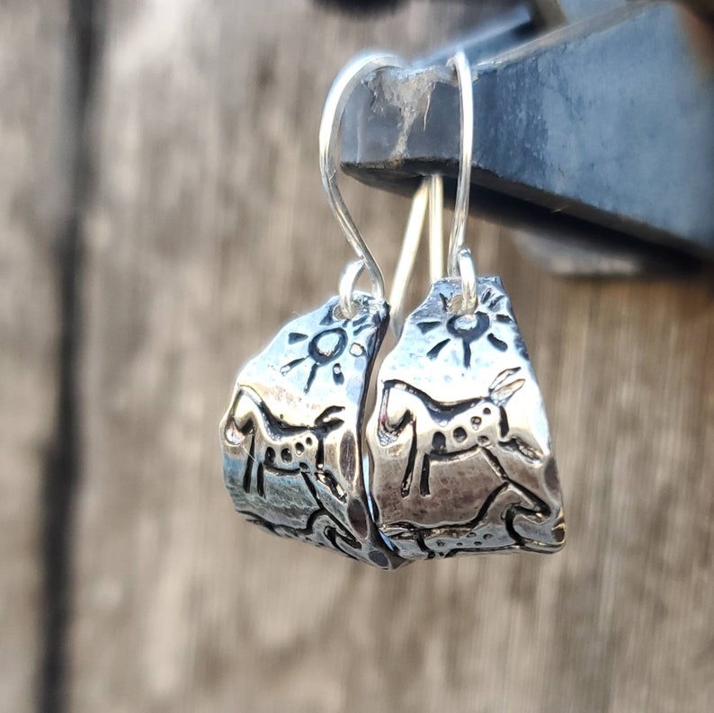 Sterling Silver Horse Earrings, Primitive Horse Jewelry, Small Hoop Earrings, Luxe Cowgirl Jewelry, Horse Mom Gift, Heart of a Cowgirl image 4