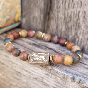 Bronze Horse Jasper Stretch Bracelet, Earthy Western Beaded Jewelry