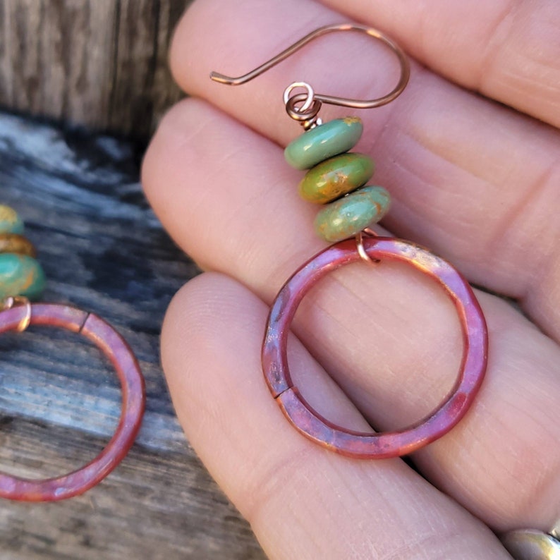 Turquoise and Copper Hoop Earrings Western Earrings Etsy