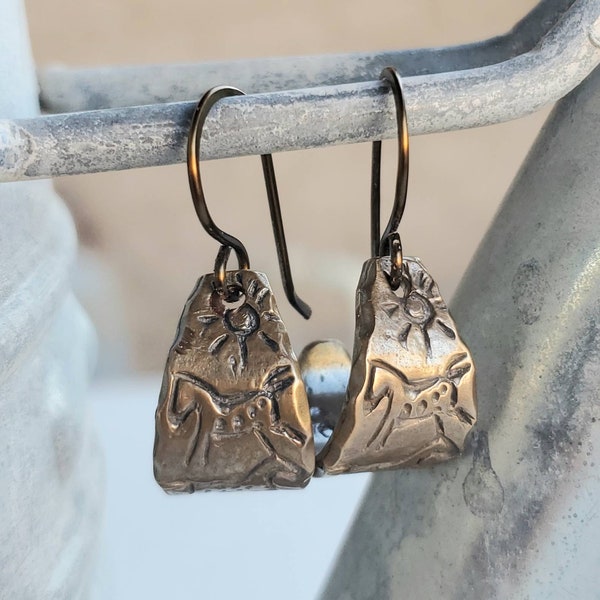 Bronze Horse Earrings, Rustic Horse Jewelry, Small Hoops, Cowgirl Birthday Gift, Horse Lover, Western Couture, Heart of a Cowgirl