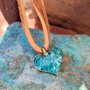 Collier coeur turquoise : argent sterling, bijoux bohèmes en cuir