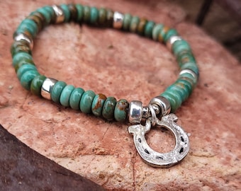 Silver Horseshoe Bracelet,  Kingman Turquoise, Luxe Cowgirl Jewelry, Gift for Cowgirl, Southwestern, Heart of a Cowgirl