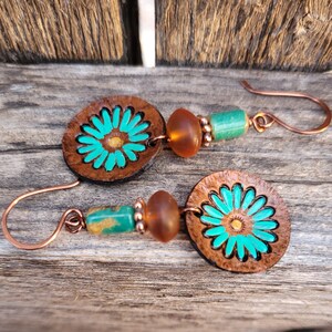 Leather Flower Earrings, Hand Painted Jewelry, Turquoise Flowers, Cowgirl Jewelry, Handcrafted Earrings, Boho Style, Heart of a Cowgirl image 5