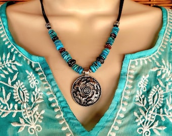 Turquoise and Leather Horse Necklace,  Southwestern Style, Blue Turquoise, Luxe Cowgirl Jewelry, Pewter Horse Pendant, Heart of a Cowgirl