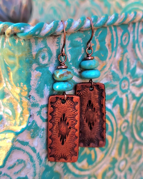 Leather and turquoise earrings sale