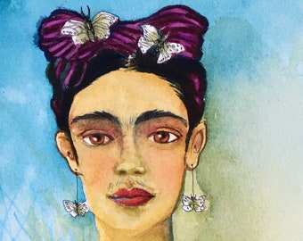 Frida Sweet // watercolor art print, Frida Kahlo birthday, watercolor pen, self portrait interpretation, pop art, fan art, 4"x 6" art print