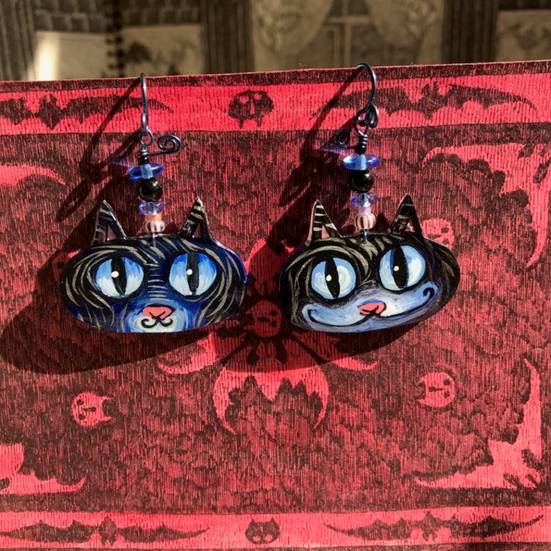 Black Cat Earrings Lucite Acrylic Earrings Mini Sculpture Laser Cut Acrylic Painting Pop Art Animal Fan Art Painted Dangle Earrings