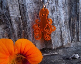 Octopus necklace //  lucite translucent charm, choose your color, laser cut Lucite, charm necklace, marine life art, octopus charm artist