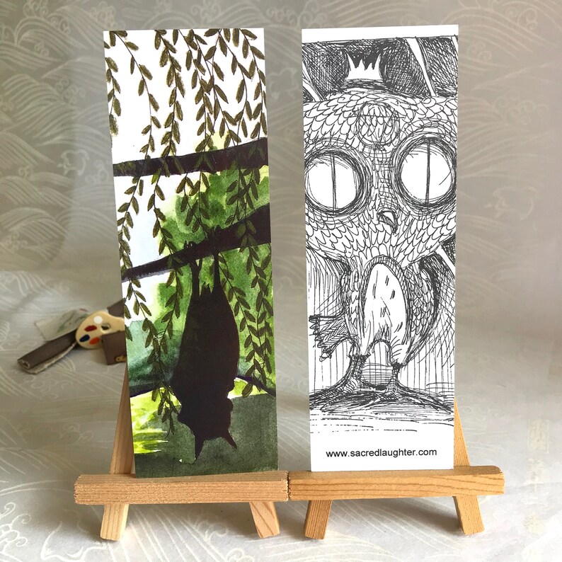 Book Mark Collection // Drawings and Paintings, Cheshire Cat fan art bookmark, bat cat fan art, Raggedy Anne fan art, 4 art print bookmarks image 2