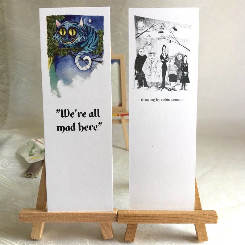 Book Mark Collection // Drawings and Paintings, Cheshire Cat fan art bookmark, bat cat fan art, Raggedy Anne fan art, 4 art print bookmarks image 5