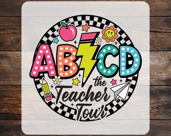 Retro Teacher Tour DTF Transfer: ABCD Ready To Press, Back To School