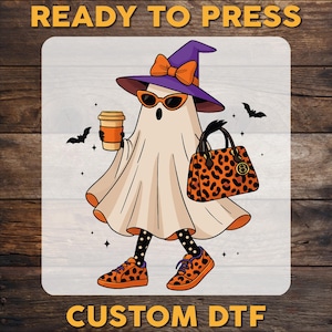 Boozy Ghost DTF Transfer, Cute Girly Halloween Ready To Press, Stylish Ghost DTF Print, Cute Lady Ghost Bow Heat Press DTF, Cold Peel Dtf