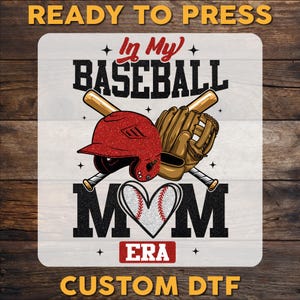 Baseball Glitter Effect DTF Transfer, In My Baseball Mom Era Ready To Press, Baseball Mama DTF Print, Mom Life Heat Press DTF, Cold Peel Dtf