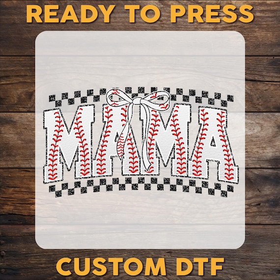 Retro Checkered Baseball Mama DTF Transfer: Game Day Bow, Ready To Press