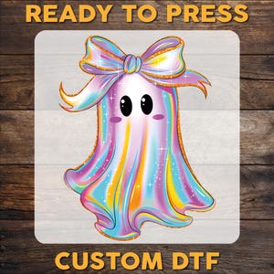 Iridescent Ghost DTF Transfer: Coquette Halloween Heat Press Print