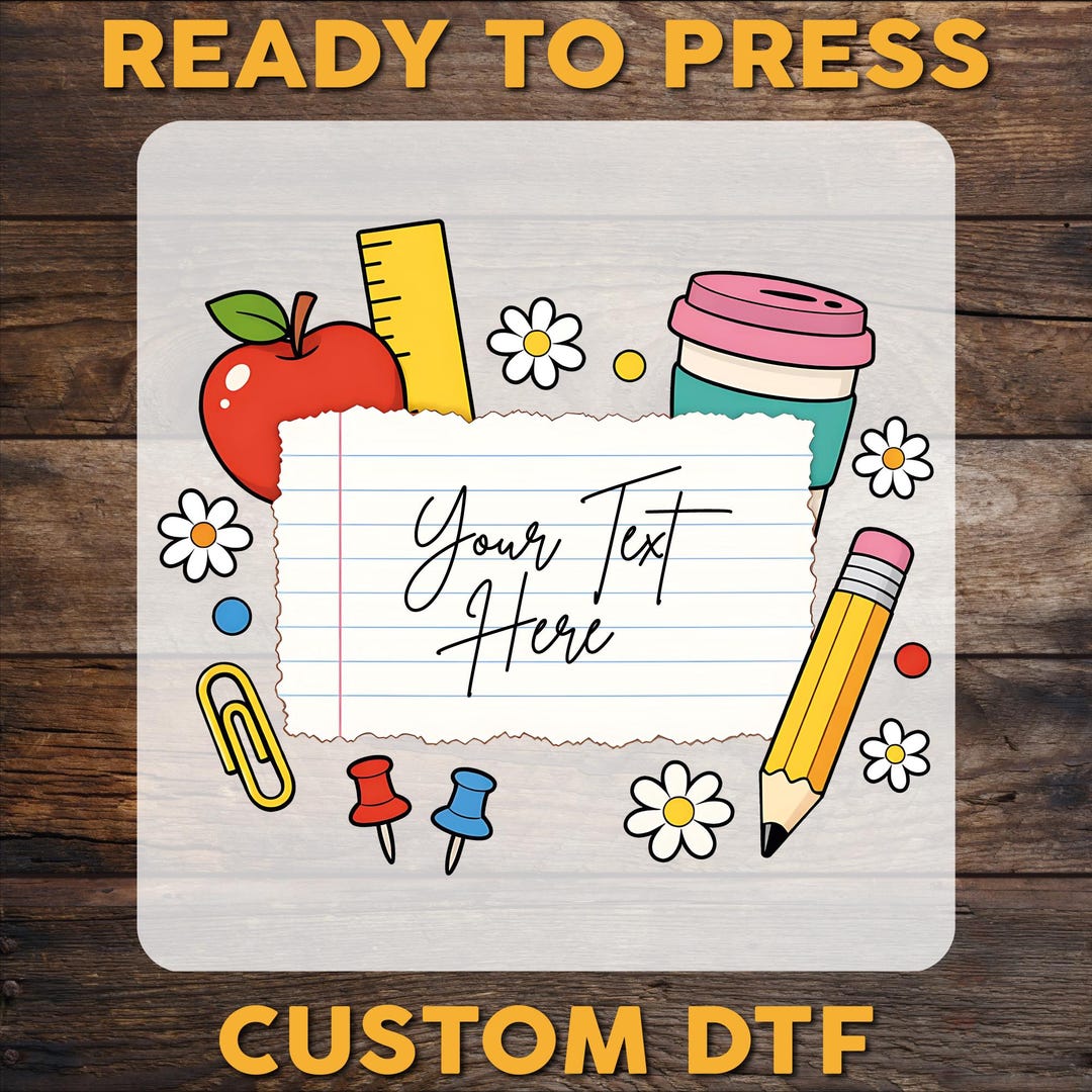 Custom School Supplies Notebook Frame DTF Transfer, Personalized Name ...