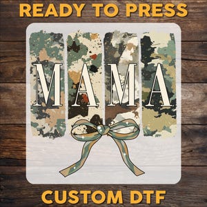 Mama Camo Coquette Bow DTF Transfer, Old School Camo Ready To Press, Girls Camo Bow DTF Print, Retro Hunting Heat Press DTF, Cold Peel Dtf