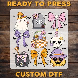 Groovy Halloween DTF Transfer, Cute Ghost Ready To Press, Coquette Halloween Bow DTF Print, Halloween Pumpkin Heat Press DTF, Cold Peel Dtf