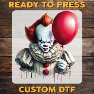 Psycho Clown DTF Transfer: Halloween Heat Press Print, Cold Peel