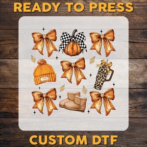 Retro Fall Basics DTF Transfer: Pumpkin Bow Cozy Season Ready To Press Heat Transfer
