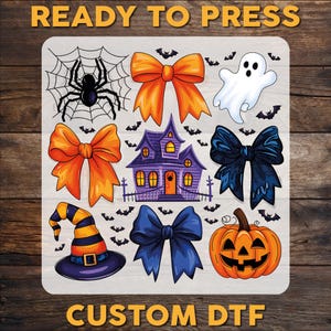 Halloween Coquette Bow DTF Transfer: Pumpkin Haunted Mansion Ready To Press