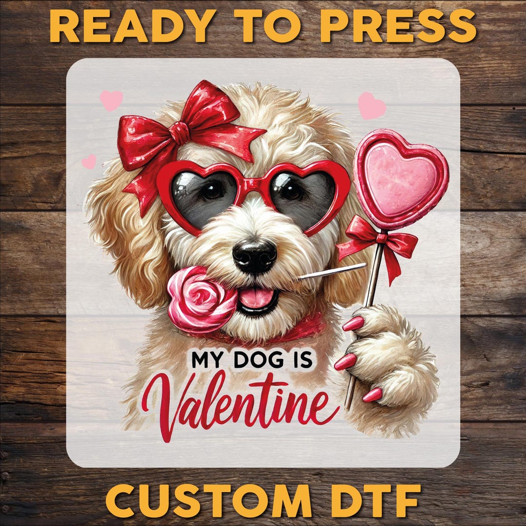 Golden Coquette DTF Transfer, Dog Valentine Ready to Press, Dog Lover ...