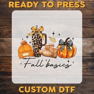 Retro Fall Basics DTF Transfer, Fall Pumpkin Bow Ready To Press, Fall Coquette Bow DTF Print, Autumn Girly Heat Press DTF, Cold Peel Dtf