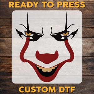 Psycho Clown Horror Face DTF Transfer - Halloween Creepy Character Heat Press Print