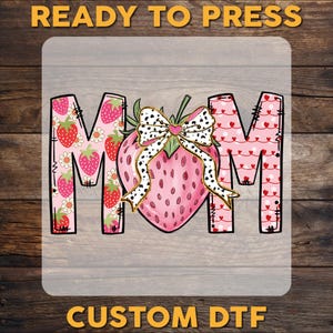 Mother&#39;s Day Glitter Effect DTF Transfer, Strawberry Mom Bow Ready To Press, Mama Coquette Bow DTF Print, Heat Press DTF, Cold Peel Dtf
