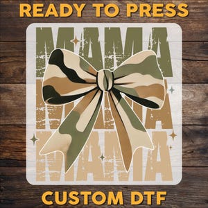 Mama Camo Coquette Bow DTF Transfer, Old School Camo Ready To Press, Girls Camo Bow DTF Print, Retro Hunting Heat Press DTF, Cold Peel Dtf