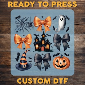 Halloween Coquette Bow DTF Transfer, Ghost Halloween Ready To Press, Halloween Pumpkin With Bows  DTF Print, Heat Press DTF, Cold Peel Dtf