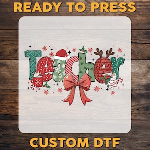 Teacher Christmas Coquette Bow DTF Transfer, Teach Love Inspire Ready To Press