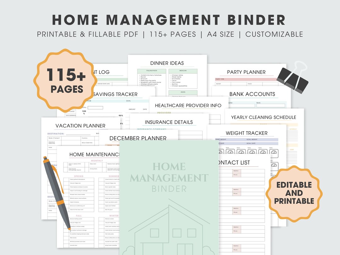 Home Management Binder Printable Fillable, Cleaning Schedule, ADHD ...