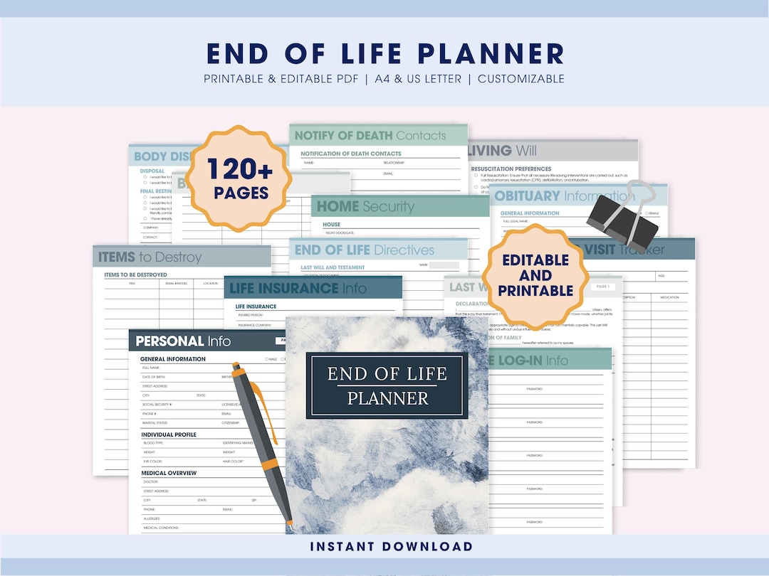 End of Life Planner Printable PDF, What If Binder Bundle, Just in Case ...