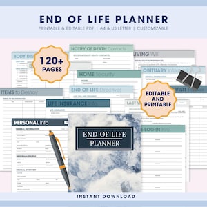 Utskrivbar PDF för slutet av livet, Tänk om-pärmpaket, digital arrangör för nödsituationer, dödsfall i nödpärmar
