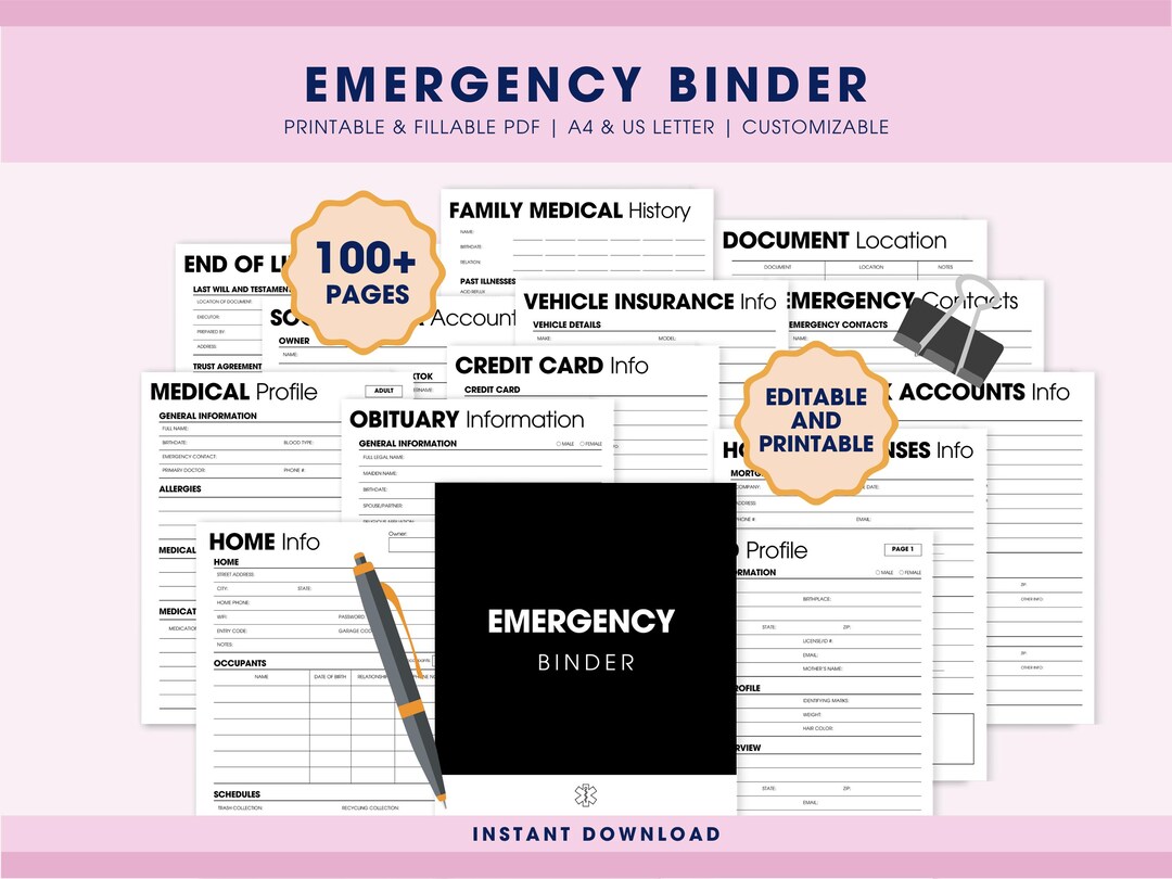Emergency Binder Plain Planner Printable PDF, What If Binder Bundle ...