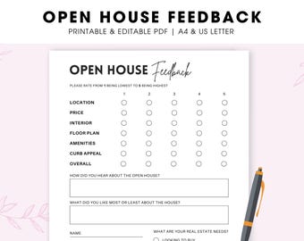 Open House Feedback-Formular druckbare, bearbeitbare Canva-Vorlage, Flyer für offene Haustüren, Wohnungsvermarktung, Makler