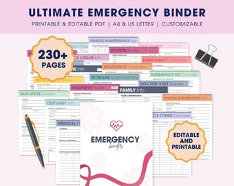 Notfallmappenplaner druckbares ausfüllbares PDF, was wäre wenn Binderbundle, nur für den Notfall digitaler Organisator, Lebensendeplaner