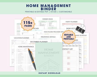 Home Management Binder Printable Fillable, Cleaning Schedule, ADHD Planner, Emergency Binder, Cleaning Checklist, Family Household Planner