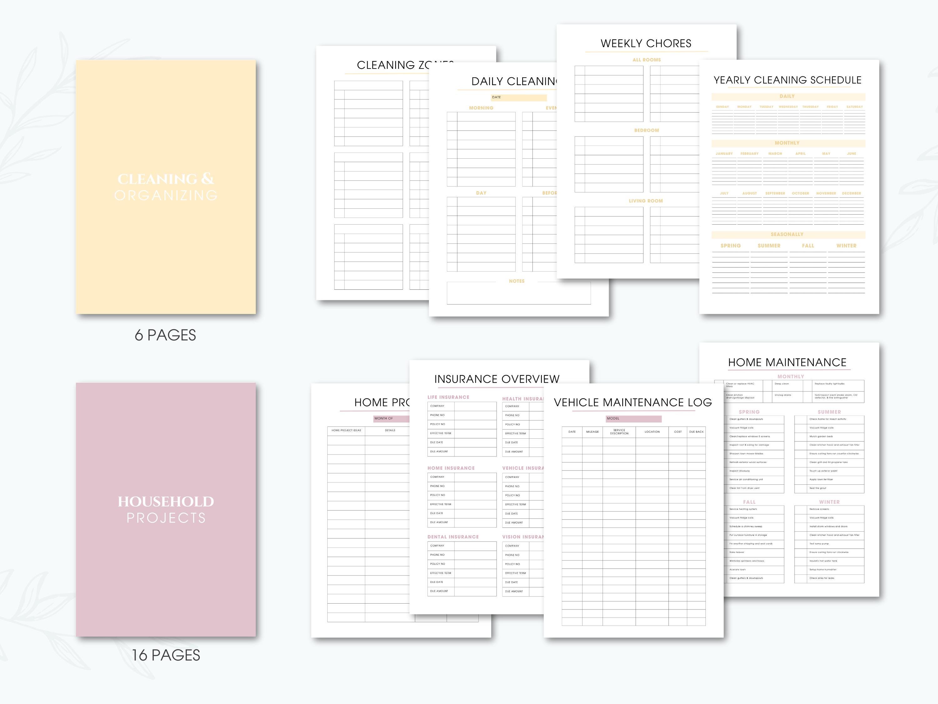 Home Management Binder Printable Fillable, Cleaning Schedule, ADHD ...