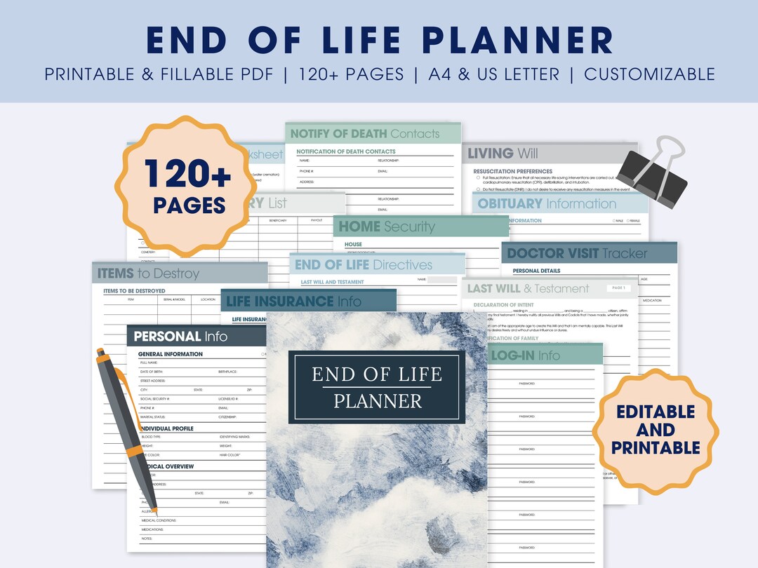 End of Life Planner Fillable Printable PDF, What If Binder Bundle, Just ...