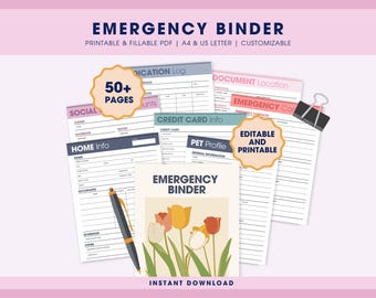 Emergency Binder Mini Fillable Printable PDF, What If Binder Bundle, Just In Case of Emergency Digital Organizer, End of Life Planner