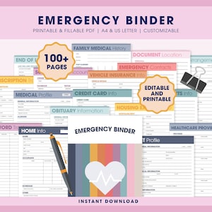 Noodmap planner invulbare afdrukbare pdf, wat als bindmiddelbundel, just in case of emergency digitale organisator, planner einde levensduur