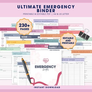 Emergency Binder Planner Printable Fillable PDF, What If Binder Bundle, Just In Case of Emergency Digital Organizer, End of Life Planner