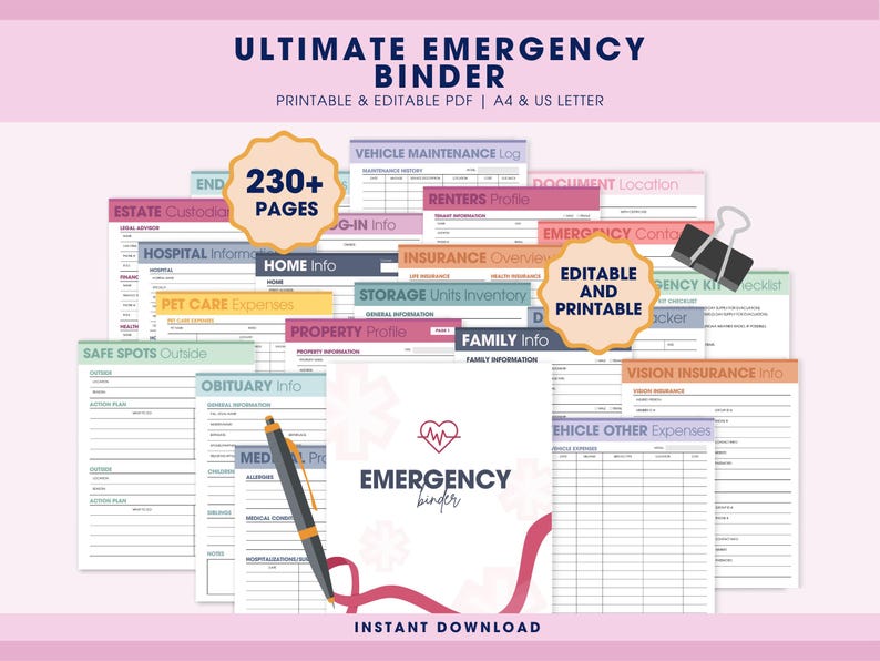 Planificador de emergencia imprimible en PDF, paquete de planificadores para situaciones hipotéticas, organizador digital para casos de emergencia, planificador para el final de la vida. imagen 1