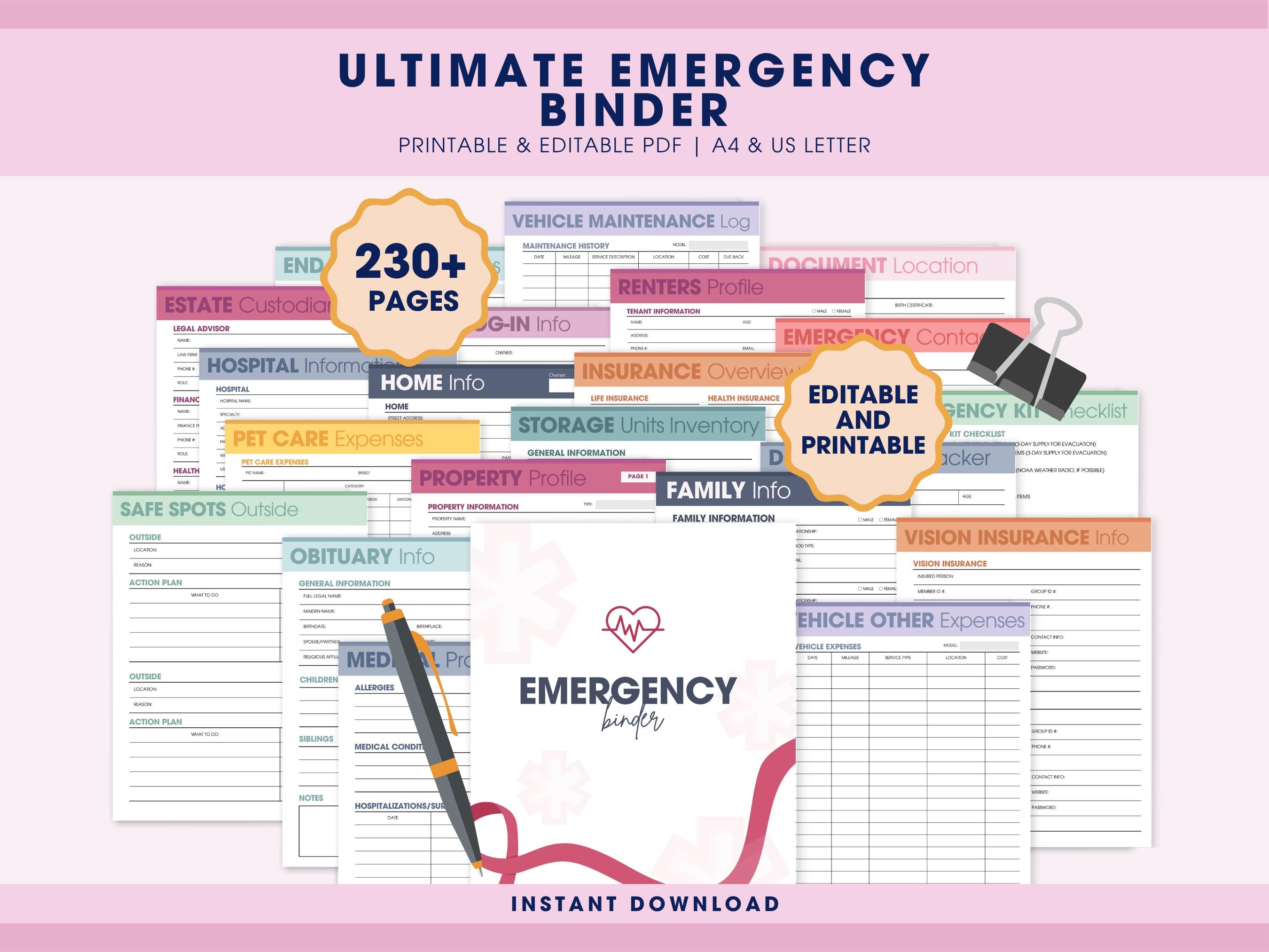Emergency Binder Planner Printable PDF, What If Binder Bundle, Just in ...