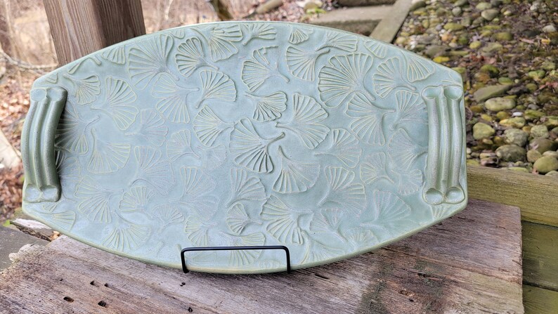 Pottery Serving Platter, Pottery Dinnerware , Gingko Serving Platter, Centerpiece Ready to ship image 1