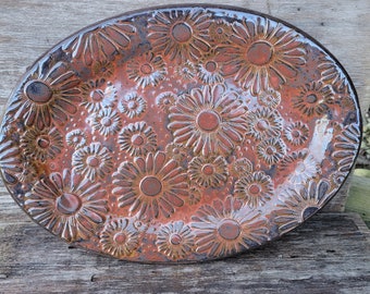 Daisy Pottery Serving Platter, Serving Platter, Wedding Gift House Warming Gift Ready to ship